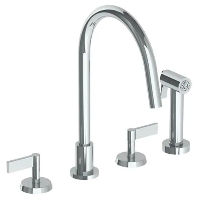 Deck Mounted 4 Hole Gooseneck Kitchen Set - Includes Side Spray