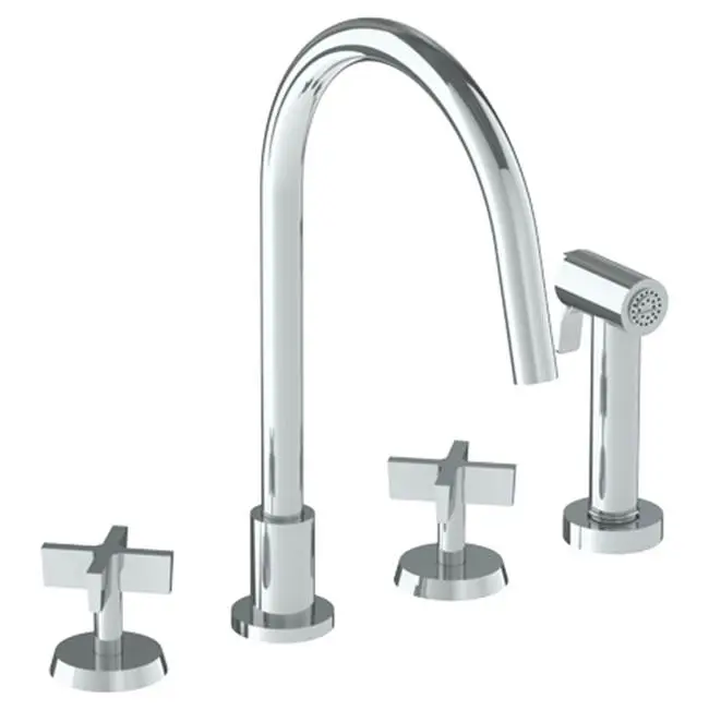 Deck Mounted 4 Hole Gooseneck Kitchen Set - Includes Side Spray