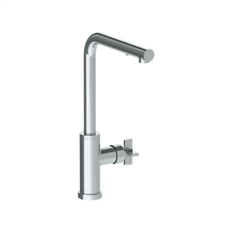 Deck Mounted 1 Hole Square Top Kitchen Faucet with Pull Out Spray - High Spout