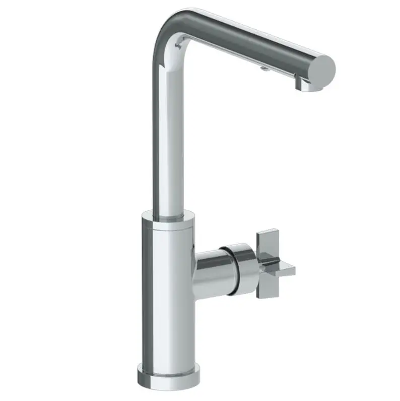 Deck Mounted 1 Hole Square Top Kitchen Faucet with Pull Out Spray - Low Spout