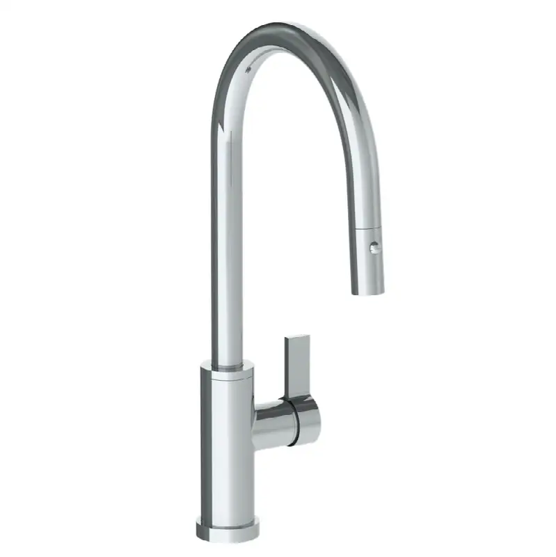 Deck Mounted 1 Hole Gooseneck Kitchen Faucet with Pull Down Spray - High Spout