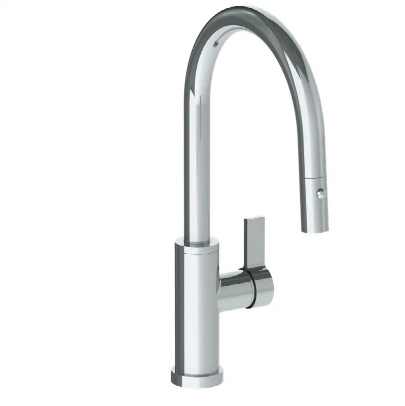Deck Mounted 1 Hole Gooseneck Kitchen Faucet with Pull Down Spray - Low Spout