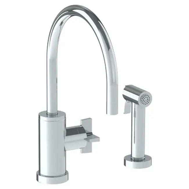 Deck Mounted 2 Hole Gooseneck Kitchen Set - Includes Side Spray