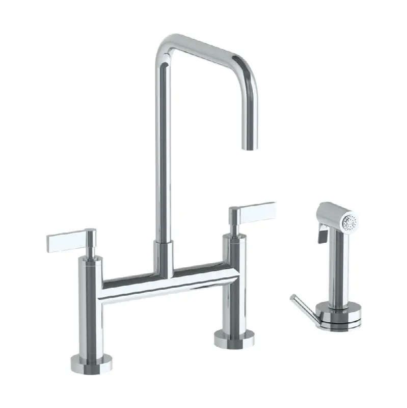 Deck Mounted Bridge Square Top Kitchen Faucet with Independent Side Spray