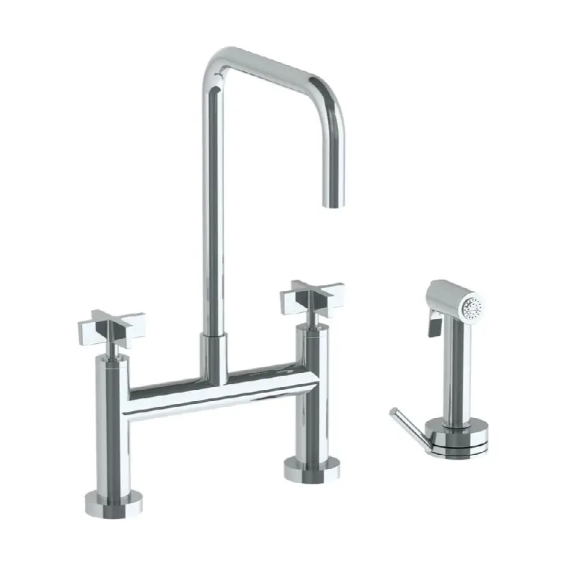 Deck Mounted Bridge Square Top Kitchen Faucet with Independent Side Spray