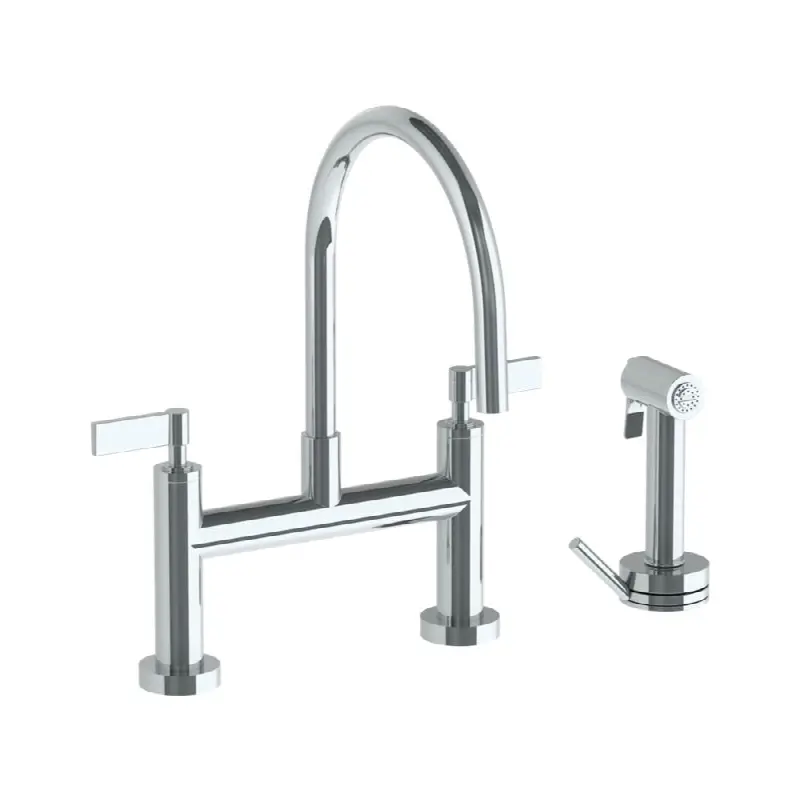 Deck Mounted Bridge Gooseneck Kitchen Faucet with Independent Side Spray