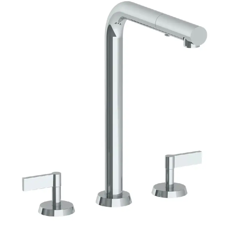 Deck Mounted 3 Hole Square Top Kitchen Faucet with Pull Out Spray