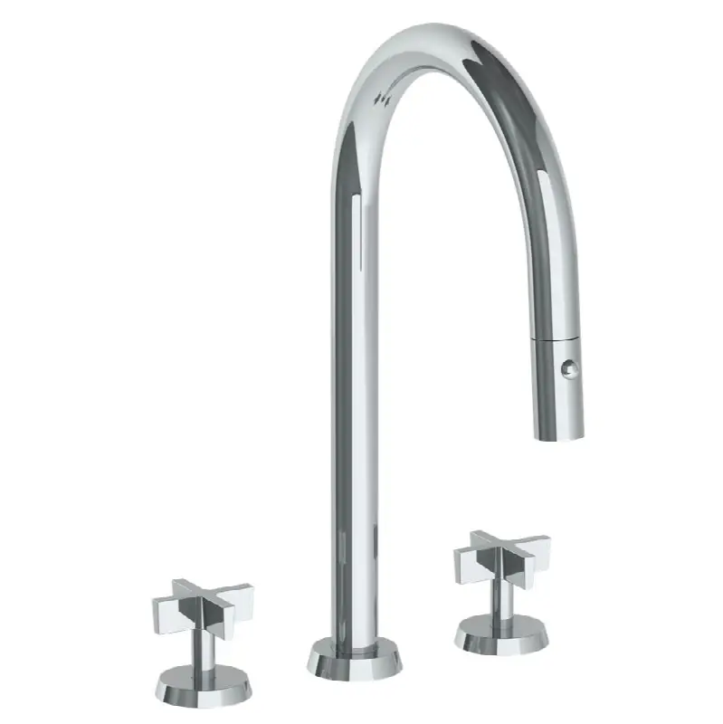 Deck Mounted 3 Hole Gooseneck Kitchen Faucet with Pull Down Spray