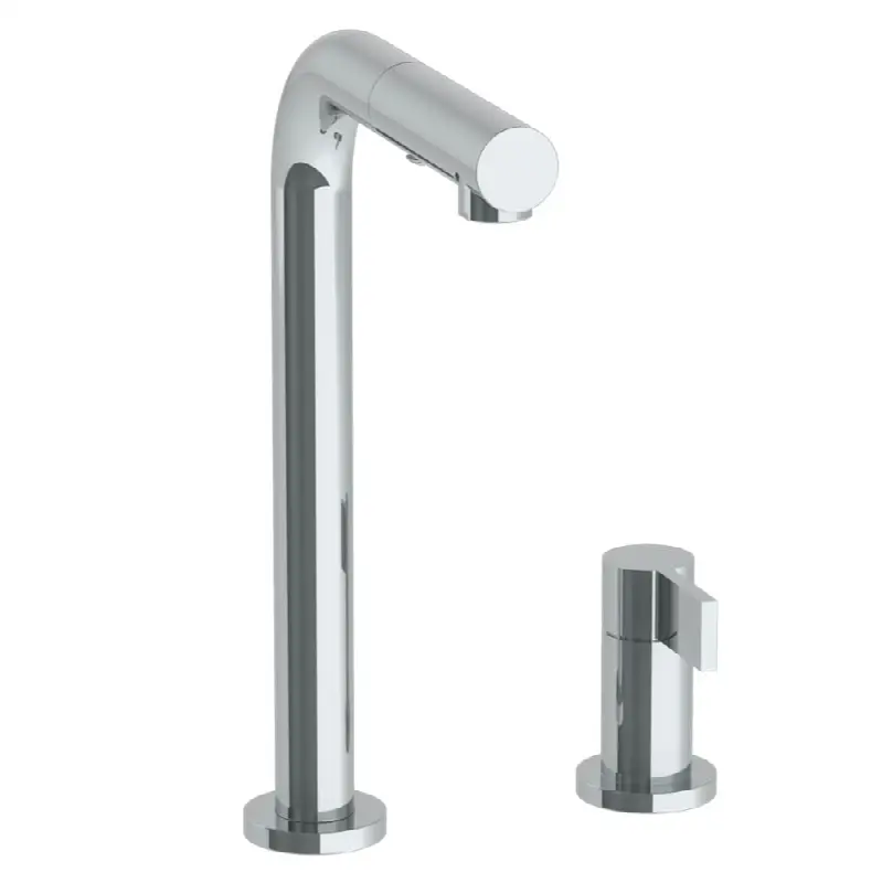Deck Mounted 2 Hole Square Top Prep Faucet with Pull Out Spray