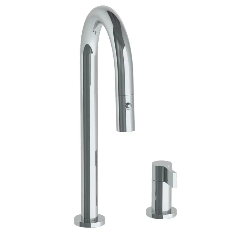 Deck Mounted 2 Hole Gooseneck Prep Faucet with Pull Down Spray