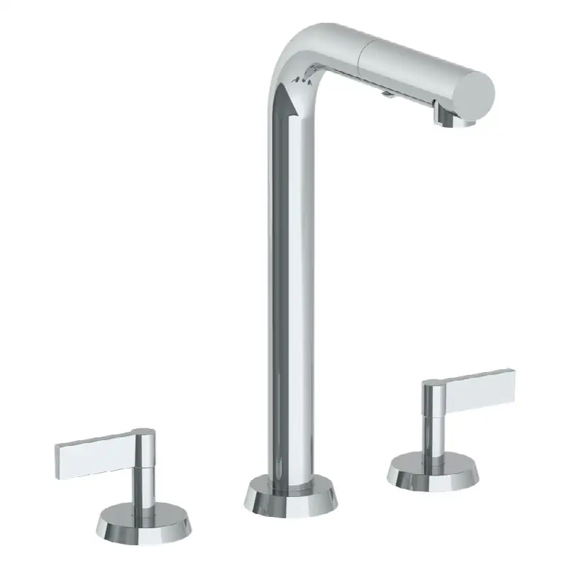 Deck Mounted 3 Hole Square Top Prep Faucet with Pull Out Spray