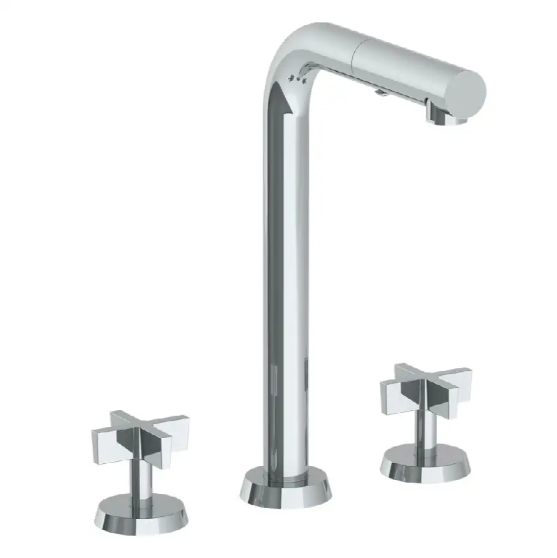Deck Mounted 3 Hole Square Top Prep Faucet with Pull Out Spray