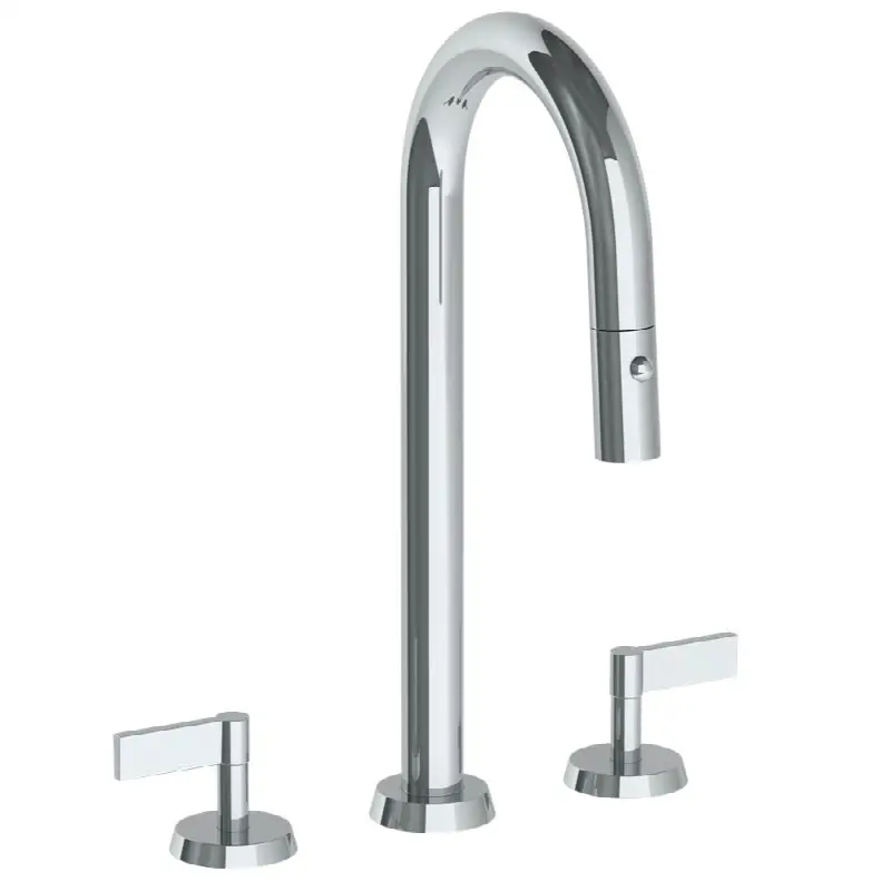 Deck Mounted 3 Hole Gooseneck Prep Faucet with Pull Down Spray