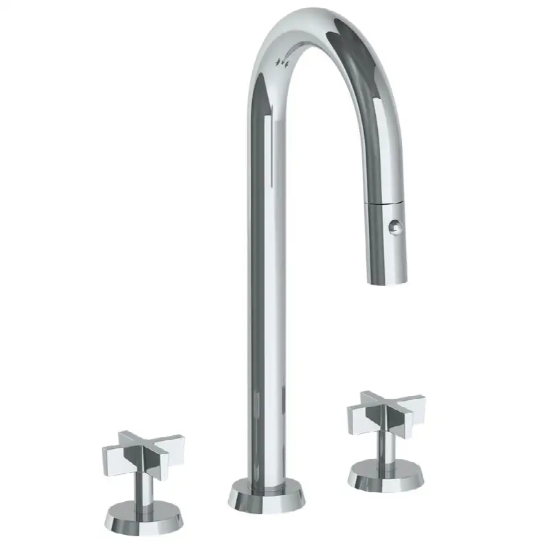 Deck Mounted 3 Hole Gooseneck Prep Faucet with Pull Down Spray