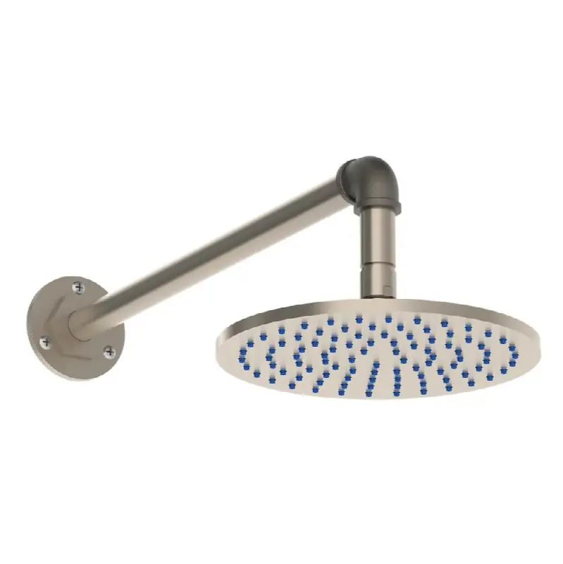 Wall Mounted Showerhead, 8" dia with 12" to 18" Arm and Flange