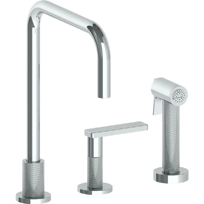 Deck Mounted 3 Hole Square Top Kitchen Set - Includes Side Spray
