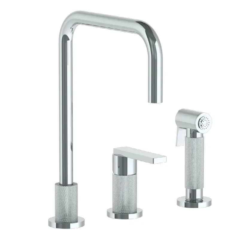 Deck Mounted 3 Hole Square Top Kitchen Set - Includes Side Spray