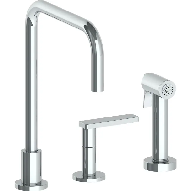 Deck Mounted 3 Hole Square Top Kitchen Set - Includes Side Spray