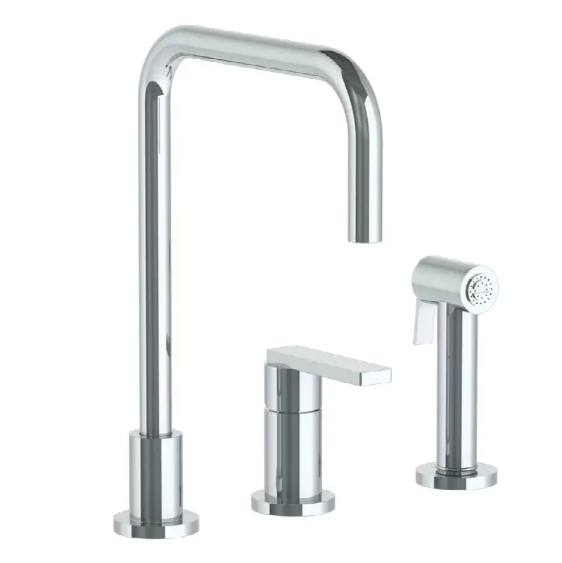 Deck Mounted 3 Hole Square Top Kitchen Set - Includes Side Spray