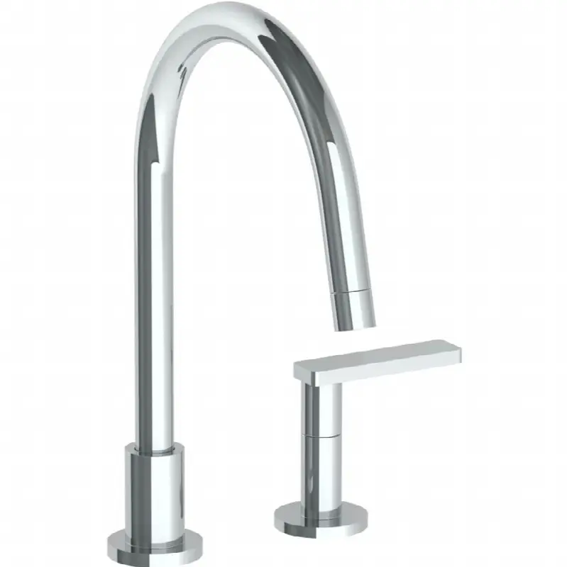 Deck Mounted 2 Hole Gooseneck Kitchen Faucet