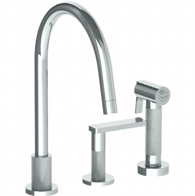 Deck Mounted 3 Hole Gooseneck Kitchen Set - Includes Side Spray