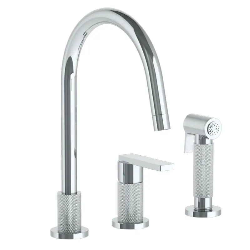 Deck Mounted 3 Hole Gooseneck Kitchen Set - Includes Side Spray