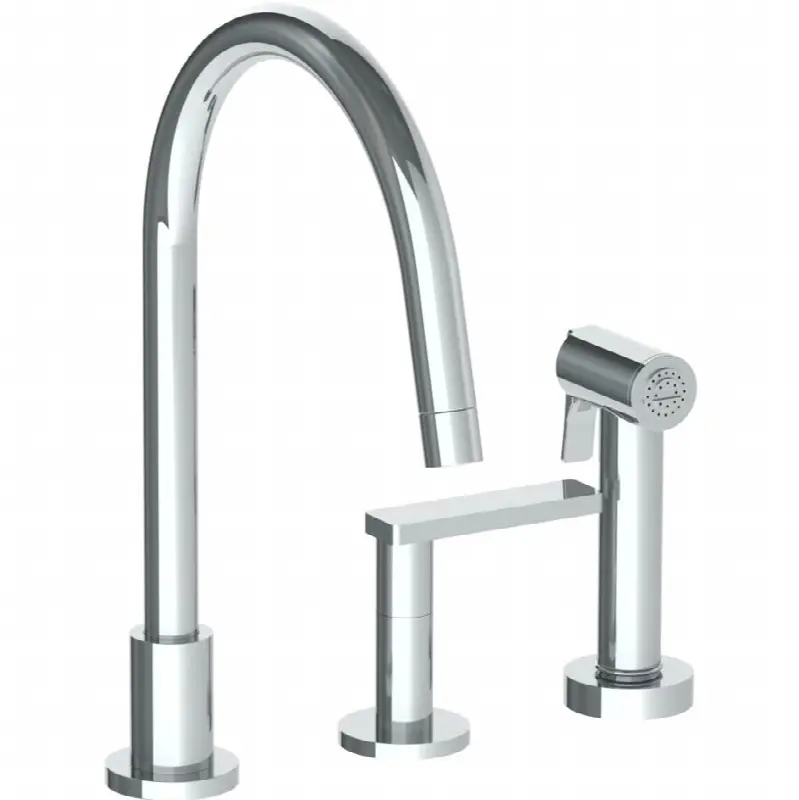 Deck Mounted 3 Hole Gooseneck Kitchen Set - Includes Side Spray