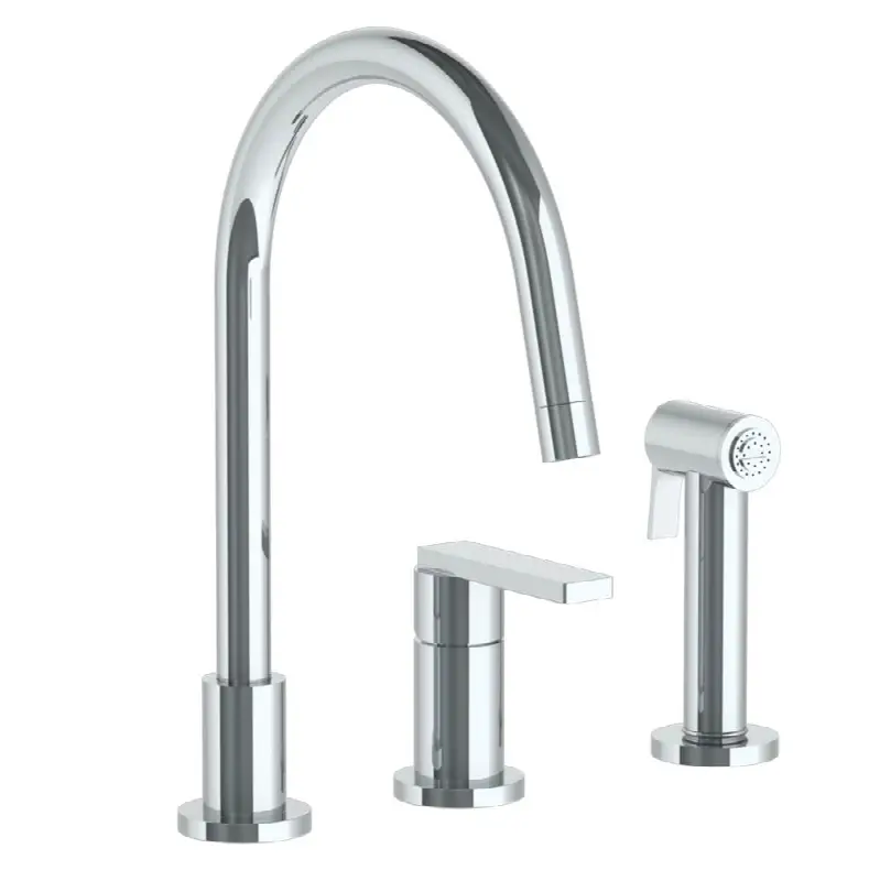 Deck Mounted 3 Hole Gooseneck Kitchen Set - Includes Side Spray