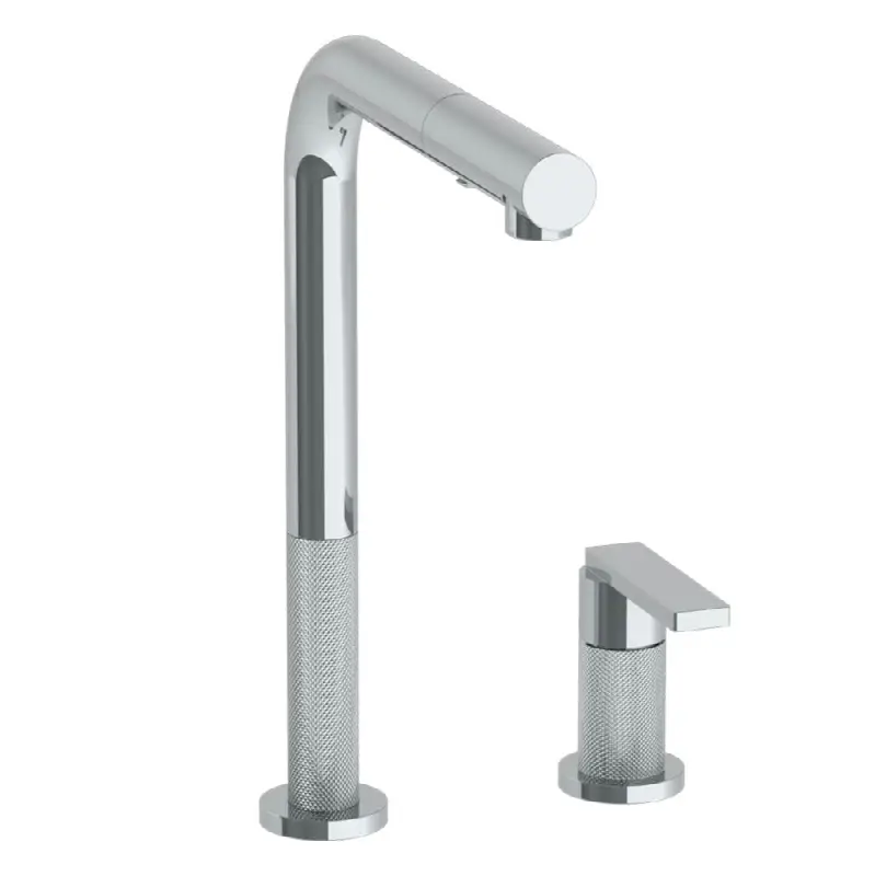 Deck Mounted 2 Hole Square Top Kitchen Faucet with Pull Out Spray