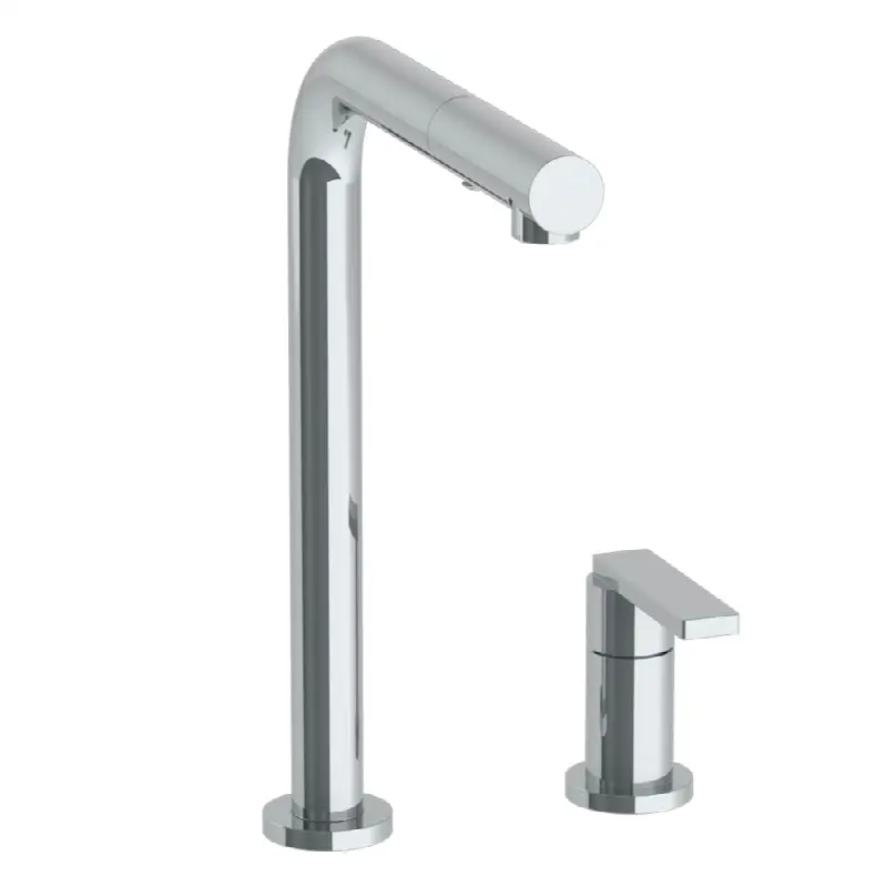 Deck Mounted 2 Hole Square Top Kitchen Faucet with Pull Out Spray