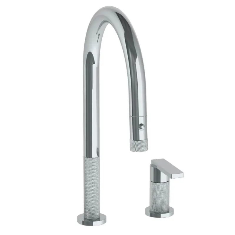 Deck Mounted 2 Hole Gooseneck Kitchen Faucet with Pull Down Spray