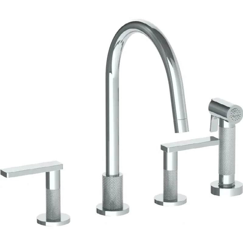 Deck Mounted 4 Hole Gooseneck Kitchen Set - Includes Side Spray