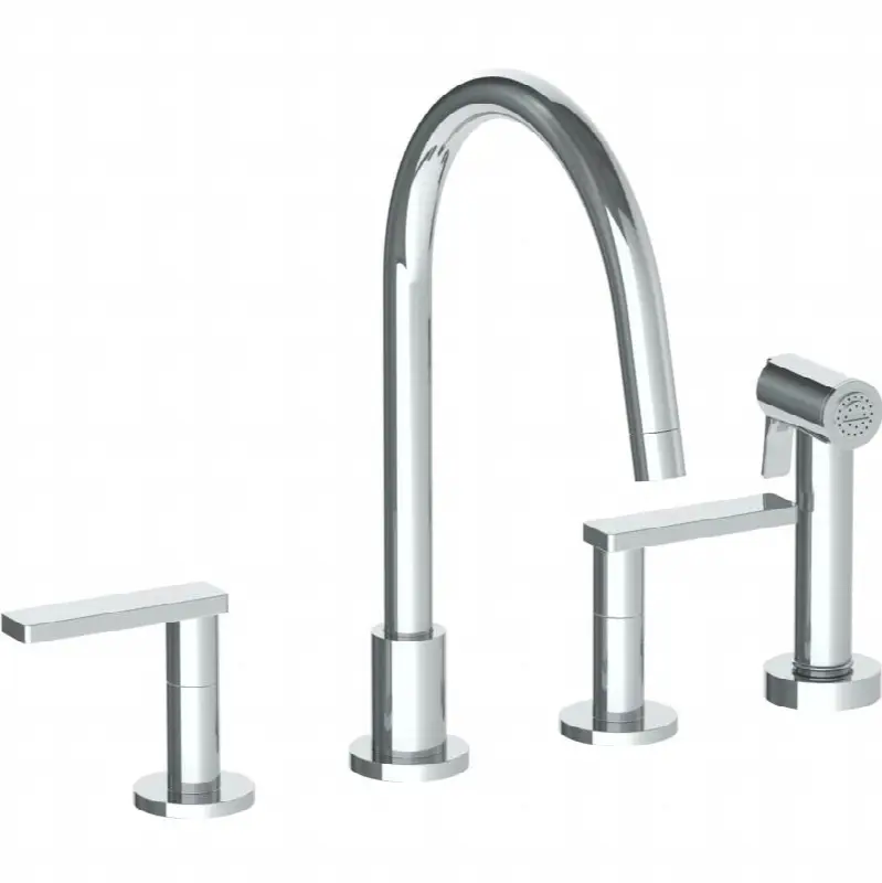 Deck Mounted 4 Hole Gooseneck Kitchen Set - Includes Side Spray