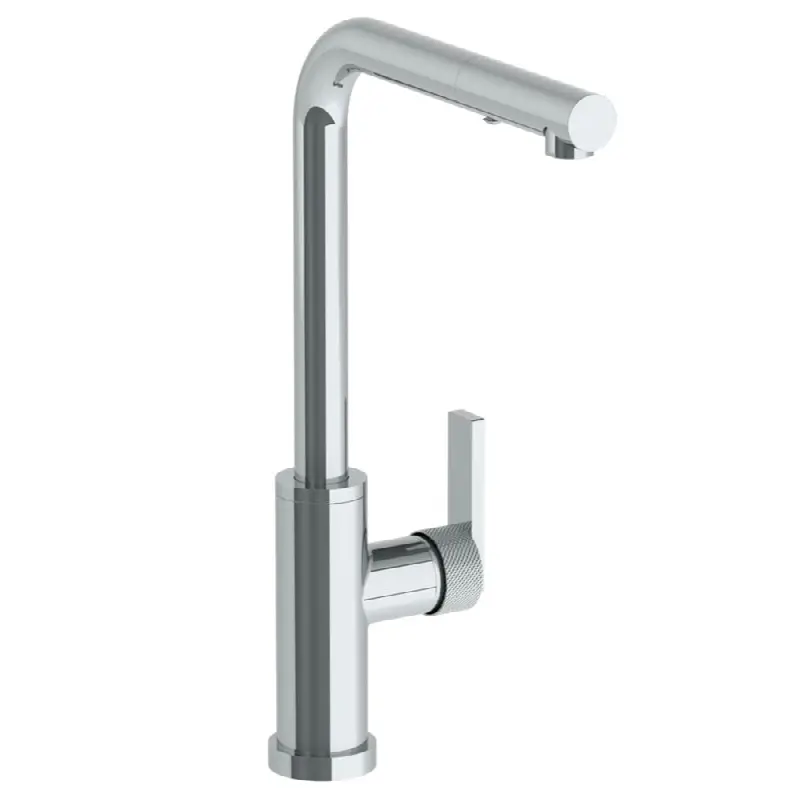 Deck Mounted 1 Hole Square Top Kitchen Faucet with Pull Out Spray - High Spout