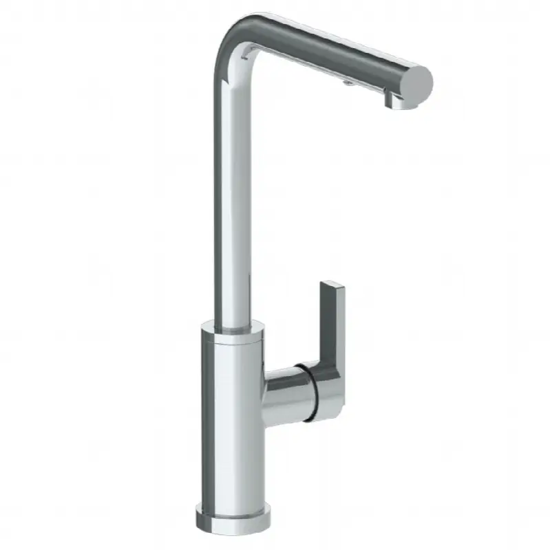 Deck Mounted 1 Hole Square Top Kitchen Faucet with Pull Out Spray - High Spout