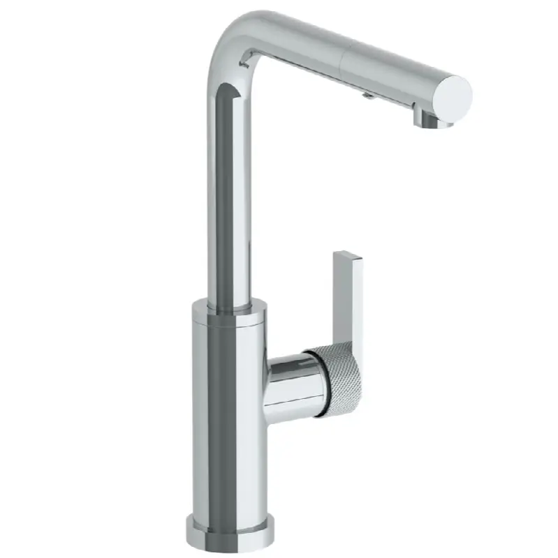 Deck Mounted 1 Hole Square Top Kitchen Faucet with Pull Out Spray -Low Spout