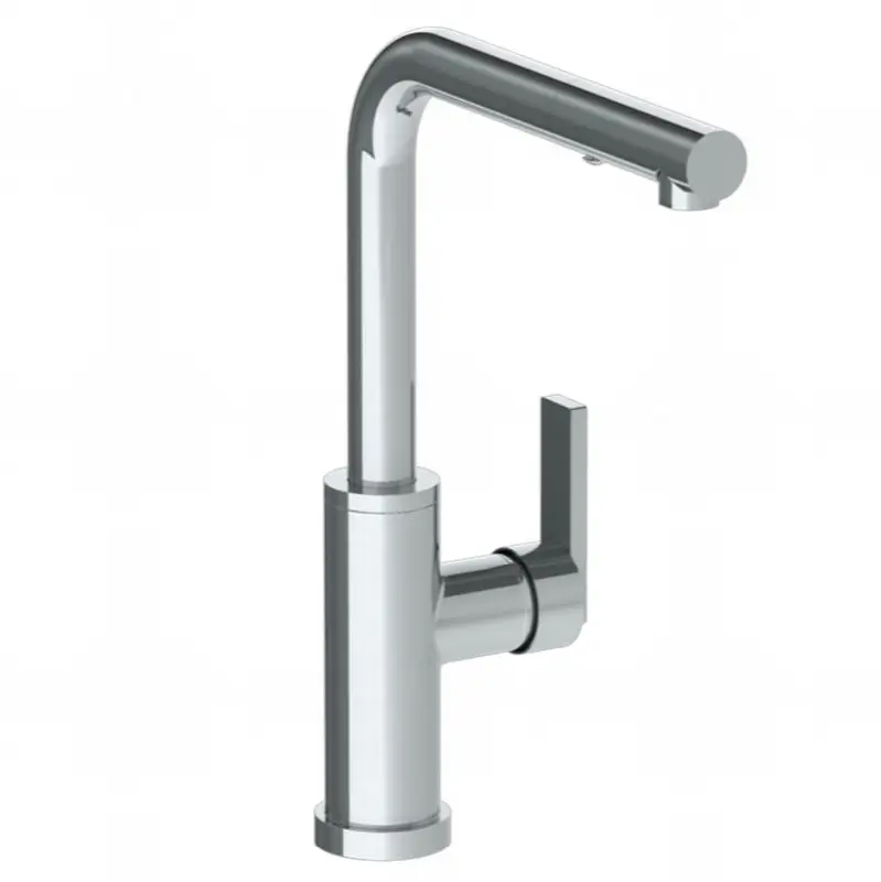 Deck Mounted 1 Hole Square Top Kitchen Faucet with Pull Out Spray -Low Spout