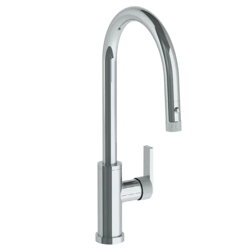 Deck Mounted 1 Hole Gooseneck Kitchen Faucet with Pull Down Spray - High Spout