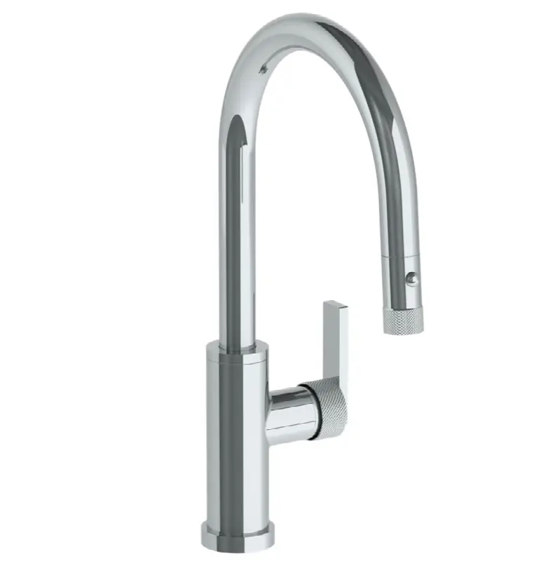 Deck Mounted 1 Hole Gooseneck Kitchen Faucet with Pull Down Spray - Low Spout