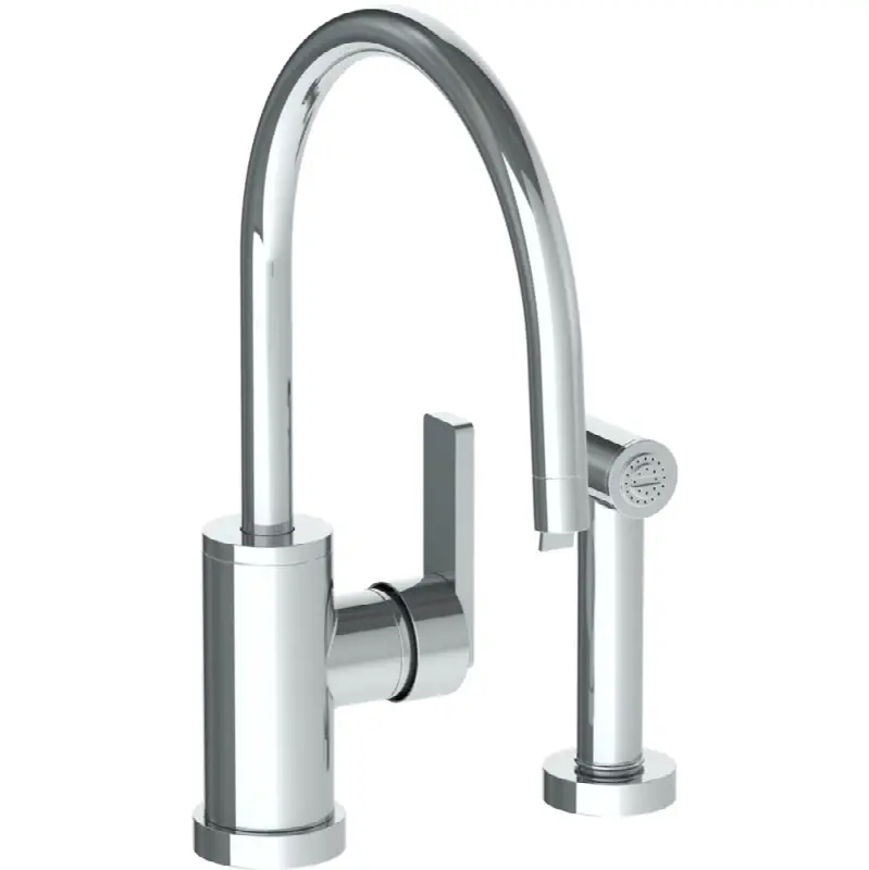 Deck Mounted 2 Hole Gooseneck Kitchen Set - Includes Side Spray