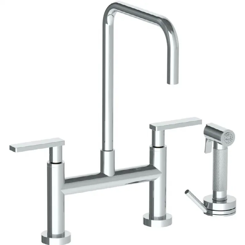 Deck Mounted Bridge Square Top Kitchen Faucet with Independent Side Spray