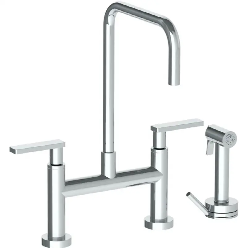 Deck Mounted Bridge Square Top Kitchen Faucet with Independent Side Spray