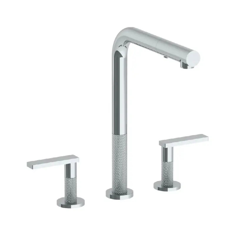 Deck Mounted 3 Hole Square Top Kitchen Faucet with Pull Out Spray