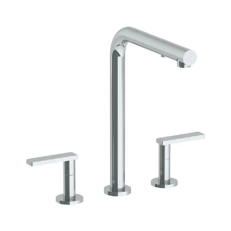 Deck Mounted 3 Hole Square Top Kitchen Faucet with Pull Out Spray