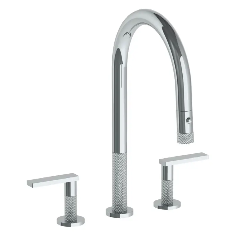 Deck Mounted 3 Hole Gooseneck Kitchen Faucet with Pull Down Spray