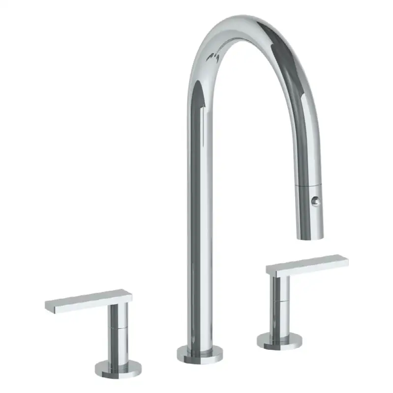 Deck Mounted 3 Hole Gooseneck Kitchen Faucet with Pull Down Spray