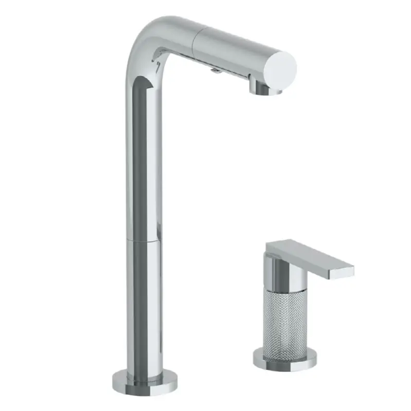 Deck Mounted 2 Hole Square Top Prep Faucet with Pull Out Spray