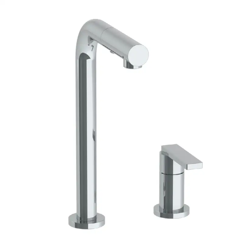 Deck Mounted 2 Hole Square Top Prep Faucet with Pull Out Spray