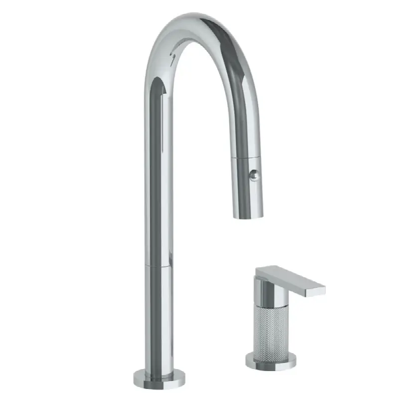 Deck Mounted 2 Hole Gooseneck Prep Faucet with Pull Down Spray