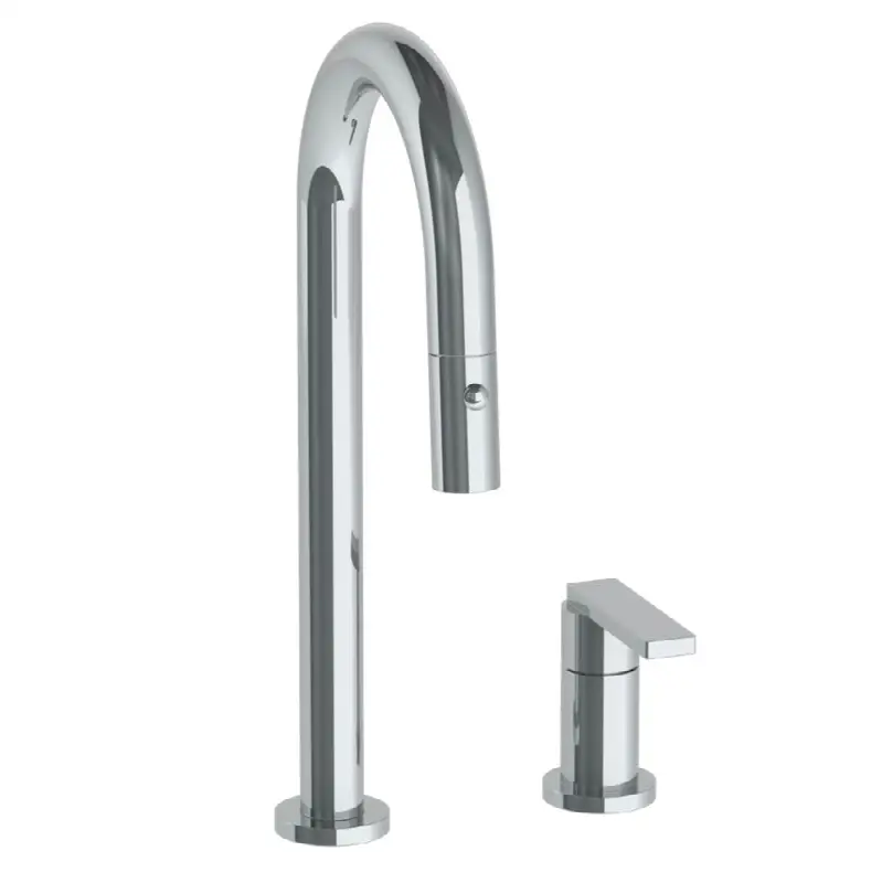 Deck Mounted 2 Hole Gooseneck Prep Faucet with Pull Down Spray